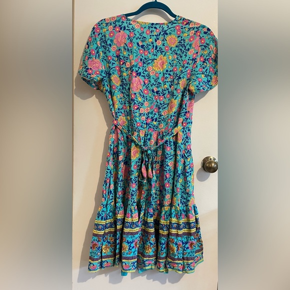 ZESICA Women's Boho Floral Print Wrap Sleeve Ruffled Party Mini Dress Size Small - Picture 3 of 5